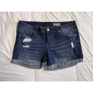 Aeropostale Aero Jean Shorts High-Rise Midi Distressed Cuffed Size 8 Dark Blue